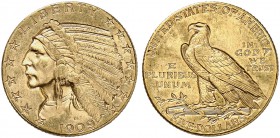 USA. 5 Dollars 1909 D, Denver. Indian head type. 8.33 g. Fr. 148. Überdurchschnittliche Erhaltung / Extraordinary condition. Vorzüglich-FDC / Extremel...