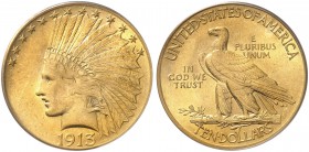 USA. 10 Dollars 1913, Philadelphia. Indian head type. Fr. 166. PCGS MS61. (~€ 525/USD 605)
