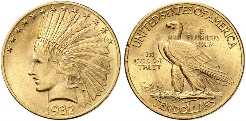 USA. 10 Dollars 1932, Philadelphia. Indian head type. 16.68 g. Fr. 166. Gutes vo...