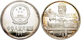 CHINA. Volksrepublik. 100 Yuan 1986. Auf den 125. Geburtstag von Zhan Tianyou. 12 Unzen Silber. KM 177. Selten. Nur 3’000 Exemplare geprägt / Rare. On...