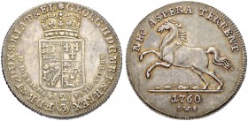 DEUTSCHLAND. Braunschweig-Lüneburg, Herzogtum. Calenberg-Hannover. Georg II. 1727-1760. 2/3 Taler 1760, Clausthal. 13.09 g. Welter 2548. Hübsche Patin...