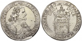 DEUTSCHLAND. Deutscher Orden. Johann Kaspar von Ampringen, 1664-1684. Taler 1673, Mainz. 28.80 g. Prokisch 185. Dav. 5861. Stempel­fehler am Rand / Di...