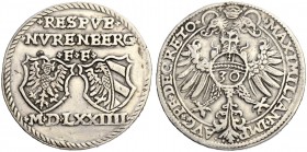 DEUTSCHLAND. Nürnberg, Stadt. 1/2 Reichsguldiner 1574. Mit Titel Maximilians. 11.86 g. Kellner 153. Sehr selten / Very rare. Felder bearbeitet / Field...