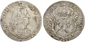 FRANKREICH. Königreich und Republik. Louis XIV. 1643-1715. 1/4 Ecu aux palmes 1700 N, Montpellier. Réformation. 6.62 g. Gadury 152. Von grösster Selte...