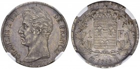 FRANKREICH. Medaillen aus der Zeit der französischen Revolution. Charles X. 1824-1830. 1 Franc 1828 K, Bordeaux. Gadoury 450. NGC MS63. (~€ 265/USD 30...