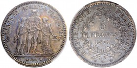 FRANKREICH. Medaillen aus der Zeit der französischen Revolution. Gouvernement, 1870-1871. 5 Francs 1871 A, Paris. Münzzeichen: Dreizack. Die beiden le...