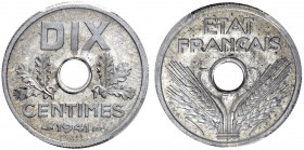 FRANKREICH. Medaillen aus der Zeit der französischen Revolution. L'Etat Française, 1940-1944. 10 Centimes 1941. Probe / Essai. Gadoury 290. Sehr selte...