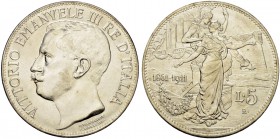 ITALIEN. Königreich. Vittorio Emanuele III. 1900-1946. 5 Lire 1911 R, Roma. 50 Jahre Königreich Italien. Pagani 707. Montenegro 110. Dav. 143. Selten ...