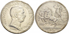 ITALIEN. Königreich. Vittorio Emanuele III. 1900-1946. 5 Lire 1914 R, Roma. Mont. 114. Pagani 708. Dav. 144. Sehr selten in dieser Erhaltung / Very ra...