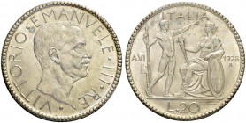 ITALIEN. Königreich. Vittorio Emanuele III. 1900-1946. 20 Lire 1928 AN VI, Roma. Pagani 673. Montenegro 67. FDC / Uncirculated. (~€ 130/USD 150)