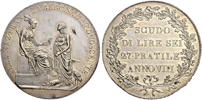 ITALIEN. Cisalpine Republik. Scudo da 6 Lire Anno VIII (1800), Milano. Auf die S...
