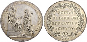 ITALIEN. Cisalpine Republik. Scudo da 6 Lire Anno VIII (1800), Milano. Auf die Schlacht bei Marengo (Piemont). 23.15 g. Mont. 184. Pagani 8. Dav. 199....