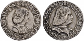 ITALIEN. Mailand. Galeazzo Maria Sforza und Ludovico Maria Sforza, 1481-1494. Testone o. J. 9.52 g. MIR 221. Crippa 3. Selten / Rare. Kratzer / Scratc...