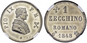 ITALIEN. Vatikan - Kirchenstaat. Pius IX. 1846-1878. Zinnmedaille 1848. 1 Zecchino Romano. Phantasieprägung in einer unbekannten belgischen Münze für ...