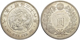 JAPAN. Mutsuhito, 1867-1912. 1 Yen Year 26 (1893). 26.91 g. KM Y A25.3. JNDA 01-10a. Vorzüglich / Extremely fine. (~€ 130/USD 150) • Dieses Los unterl...