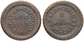 KOLUMBIEN. Fernando VII. 1808-1824. Kupfer-8 Reales 1813, Popayan. 7.41 g. KM B3. Slg. Fonrobert 8820. Sehr selten in dieser Erhaltung / Very rare in ...