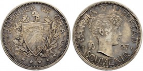 KUBA. Republik. 1 Peso 1897, Philadelphia. Souvenir Peso. 22.37 g. KM X M2. Feine Patina / Nice toning. Fast vorzüglich / About extremely fine. (~€ 10...