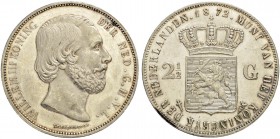 NIEDERLANDE. Königreich der Niederlande. Wilhelm III. 1849-1890. 2 1/2 Gulden 1872, Utrecht. 24.98 g. Schulman 598. Dav. 236. Fast FDC / About uncircu...