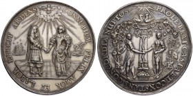 POLEN. Johann Kasimir, 1649-1668. Silbermedaille o. J. (um 1659). Hochzeitsmedaille. Unsigniert, Stempel vermutlich von J. Höhn. CONNUBIUM FELIX AMOR ...