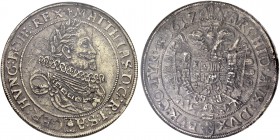 RDR / ÖSTERREICH. Matthias, (1608-)1612-1619. Taler 1617, Wien. Voglhuber 118/3 var. Dav. 3048. Sehr selten / Very rare. NGC AU55. (~€ 875/USD 1010)...