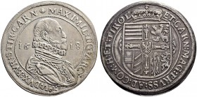 RDR / ÖSTERREICH. Erzherzog Maximilian III. 1612-1618. Taler 1618, Hall. 28.46 g. Moser/Tursky 416. Hahn 23j var. Dav. 3324. Sehr schön / Very fine. (...
