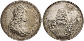 RDR / ÖSTERREICH. Karl VI. 1711-1740. Silbermedaille 1725. Auf das 100jährige Bestehen des Innerberger Bergwerksvereins. Stempel von G. W. Vestner und...