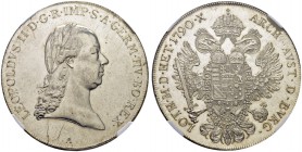 RDR / ÖSTERREICH. Leopold II. 1790-1792. Konventionstaler 1790 A, Wien. Herinek 34. Dav. 1173. Selten / Rare. NGC MS62. (~€ 1315/USD 1515)