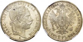 RDR / ÖSTERREICH. Franz Joseph I. 1848-1916. Doppelgulden 1866, Wien. Frühwald 1364. Herinek 494. NGC MS63. (~€ 265/USD 305)