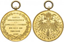 RDR / ÖSTERREICH. Österreichische Schützenmedaillen. Vergoldete Silbermedaille 1883. Erstes Bundesschiessen des Kapselschützenbundes für Wien und Umge...