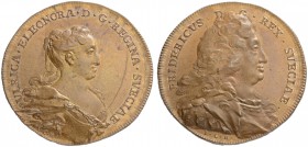 SCHWEDEN. Ulrike Eleonore, 1719-1720. Kupfermedaille o. J. (um 1718-1720). Stempel von J. C. Hedlinger. Brustbild nach rechts. Rv. Brustbild König Fri...