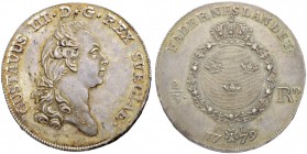 SCHWEDEN. Gustav III. 1771-1792. 2/3 Riksdaler 1779, Stockholm. 19.40 g. AAH 58. Feine Patina / Nice toning. Vorzüglich-FDC / Extremely fine-uncircula...