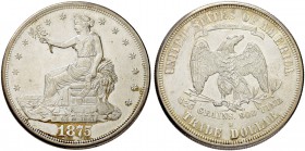 USA. Trade Dollar 1875 S, San Francisco. Seated Liberty. 27.22 g. Prachtexemplar / Cabinet piece. NGC MS61. (~€ 3510/USD 4040)