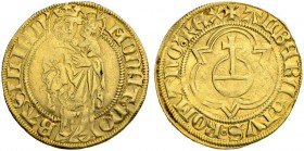 SCHWEIZ. Basel. Reichsmünzstätte Basel. Albrecht II. König, 1438-1439. Goldgulden o. J. 3.43 g. Winterstein 67. Fr. HMZ 2-49d. Selten / Rare. Gutes se...