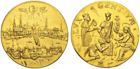 SCHWEIZ. Basel. Medaillen der Stadt und des Kantons. Goldmedaille o. J. (um 1685). Im Gewicht zu 2 Dukaten. Zum Weihnachtsfest. Stempel von G. Leclerc...