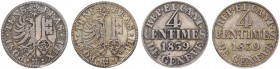 SCHWEIZ. Genf/Genève. Stadt und Kanton Genf. 4 Centimes 1839. Silberabschlag. Lot von 2 Exemplaren. 1.96 & 2.16 g. 4.04 g. Richter (Proben) 1-466. Sel...