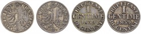 SCHWEIZ. Genf/Genève. Stadt und Kanton Genf. 1 Centime 1839. Silberabschlag. Lot von 2 Exemplaren. 0.79 g & 0.84 g. 1.57 g. Richter (Proben) 1-469. Se...