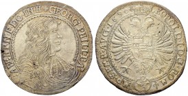 SCHWEIZ. Graubünden. Haldenstein, Herrschaft. Georg Philipp von Schauenstein, 1671-1695. Gulden (2/3 Taler) 1690, Haldenstein. 15.25 g. D.T. 1598a. HM...
