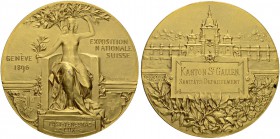 SCHWEIZ. St. Gallen. Medaille des Kantons. Vergoldete Bronzemedaille 1896. Zur Exposition Nationale Suisse in Genf. "KANTON ST. GALLEN - SANITÄTS DEPA...
