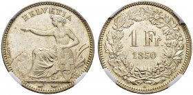 SCHWEIZ. Eidgenossenschaft. 1 Franken 1850 A, Paris. Divo 3. HMZ 2-1203a. NGC MS64. (~€ 350/USD 405)