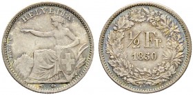SCHWEIZ. Eidgenossenschaft. 1/2 Franken 1850 A, Paris. 2.50 g. Divo 4. HMZ 1205a. FDC / Uncirculated. (~€ 305/USD 355)