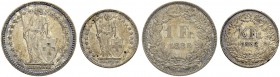 SCHWEIZ. Eidgenossenschaft. 1 Franken 1886 B, Bern. 1/2 Franken 1882 B, Bern (winziger Randfehler). Divo 100, 81. HMZ 2-1204e, 2-1206f. Feine Patina /...