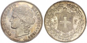 SCHWEIZ. Eidgenossenschaft. 5 Franken 1889 B, Bern. Divo 112. HMZ 2-1198b. PCGS MS65. (~€ 875/USD 1010)