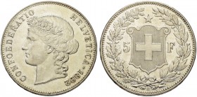 SCHWEIZ. Eidgenossenschaft. 5 Franken 1892 B, Bern. 24.93 g. Divo 127. HMZ 2-1198f. Vorzüglich-FDC / Extremely fine-uncirculated. (~€ 265/USD 305) • D...