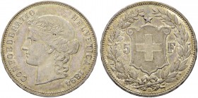 SCHWEIZ. Eidgenossenschaft. 5 Franken 1894 B, Bern. 24.98 g. Divo 135. HMZ 2-1198f. Sehr selten in dieser Erhaltung / Very rare in this condition. Fas...