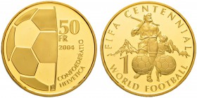 SCHWEIZ. Gedenkmünzen. 50 Franken 2004 B, Bern. FIFA Centennial. 11.28 g. HMZ 2-1219h. In Originalschachtel / In original box. Polierte Platte. FDC / ...