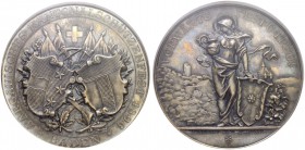 SCHWEIZ. Schützentaler und Schützenmedaillen. Aargau. Silbermedaille 1896. Baden. Aargauisches Kantonalschützenfest. Richter (Schützenmedaillen) 19a. ...