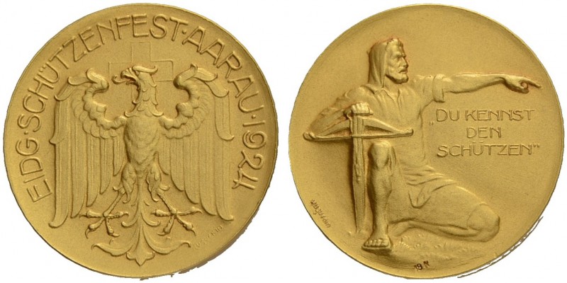 SCHWEIZ. Schützentaler und Schützenmedaillen. Aargau. Goldmedaille 1924. Aarau. ...