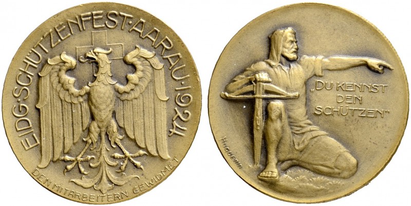SCHWEIZ. Schützentaler und Schützenmedaillen. Aargau. Bronzemedaille 1924. Aarau...