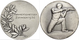 SCHWEIZ. Schützentaler und Schützenmedaillen. Aargau. Vergoldete Bronzemedaille 1936. Zofingen. Einwohnerschiessen. 44.00 g. Richter (Schützenmedaille...