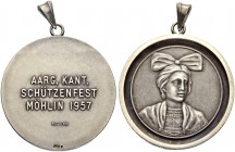 SCHWEIZ. Schützentaler und Schützenmedaillen. Aargau. Silbermedaille 1957. Möhlin. Aargauisches Kantonalschützenfest. 14.05 g. Richter (Schützenmedail...